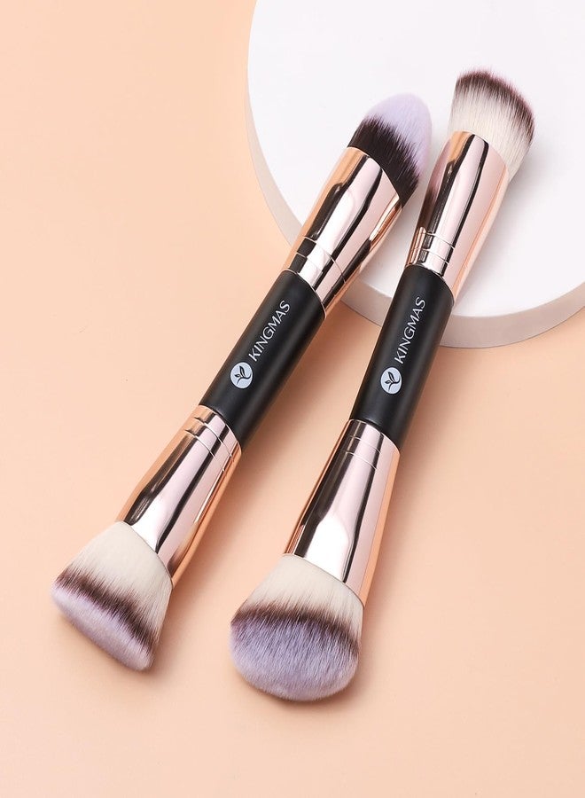 KINGMAS Foundation Brushes, 2Pcs Premium Bronzer Brush Double Ended Contour Makeup Brushes for Buffing Liquid, Cream, Powder, Blending Face Makeup - Image 5